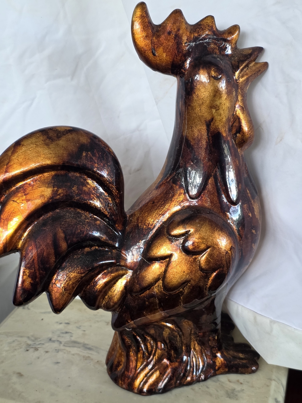 Decorative Ceramic Metallic Copper Rooster Sculpture - Home Art